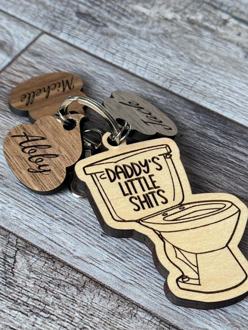 Personalized Joke Fathers Gift Funny Daddy's Little Shits Gift Keychain Poop Charm from Kids Gift for Dad Gift for Mom