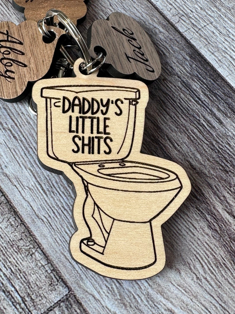 Personalized Joke Fathers Gift Funny Daddy's Little Shits Gift Keychain Poop Charm from Kids Gift for Dad Gift for Mom
