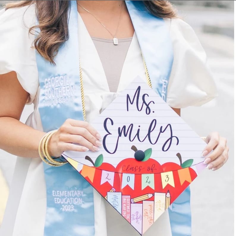 Grad Cap Topper Teacher, Graduation Cap for Teachers, Elementary education, Teacher Grad Cap, Custom Grad Cap, Education Grad Cap,Cap Topper
