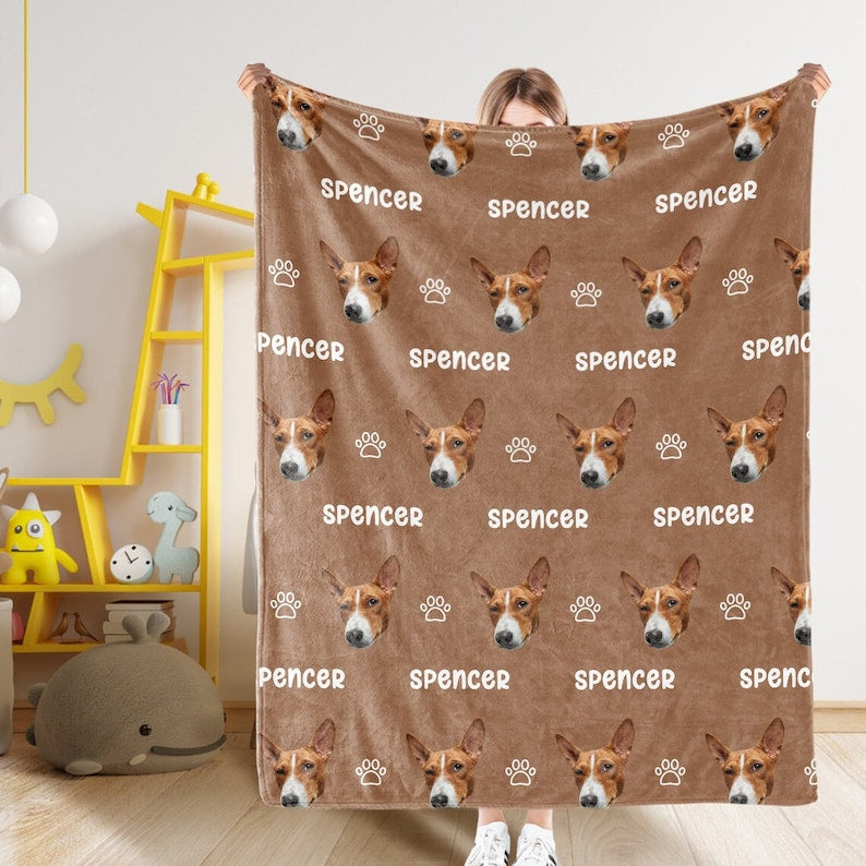 Custom Pet Blanket,Pet Photo Blanket with Name,Pet Head Face Blanket,Personalized Pet Blanket, Blankets for Dog and Cats, Memorial Blanket
