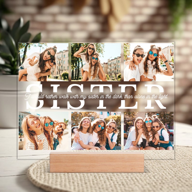 Custom Sister Photo Plaque, Personalized Picture Stand, Acrylic Night Light Stand, Gift for Her, Sisterhood Gift, Sorority Photo Display