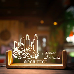 Custom Architect Desk Name Plate Personalized Architecture LED Light Wooden Base Acrylic Office Accessories Wood Name Sign Decor Boss Gift