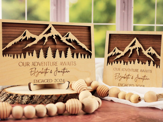 Engagement Gift for Couple Unique, Relationship Gifts, Our Adventure Awaits Unique Wood Sign with Names