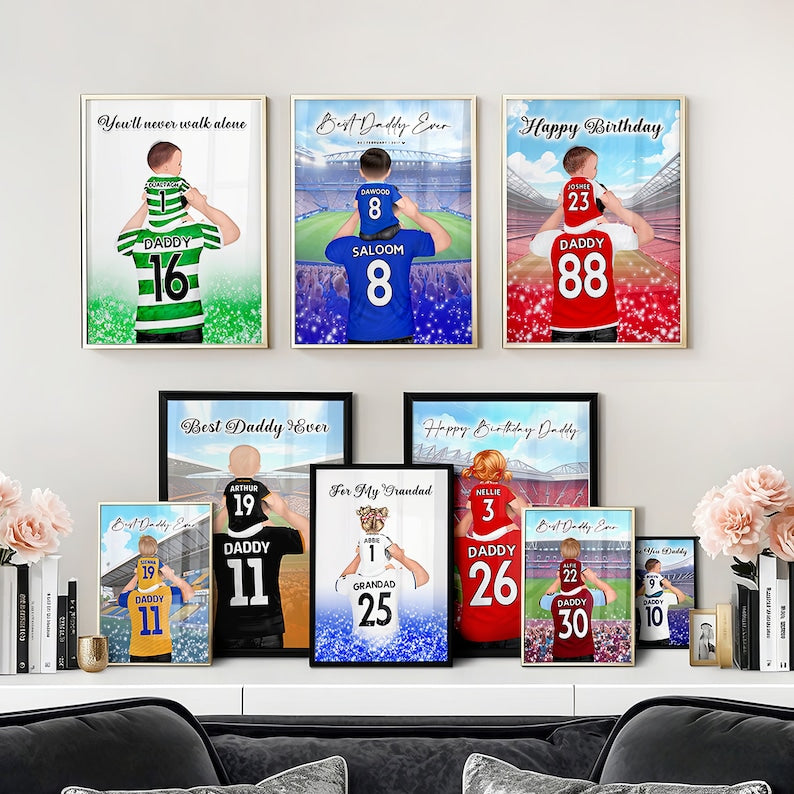 Custom Any Team, Custom Football Canvas, Personalised Football Gift for Dad, Gift for Grandad, Customisable Soccer Adult & Baby