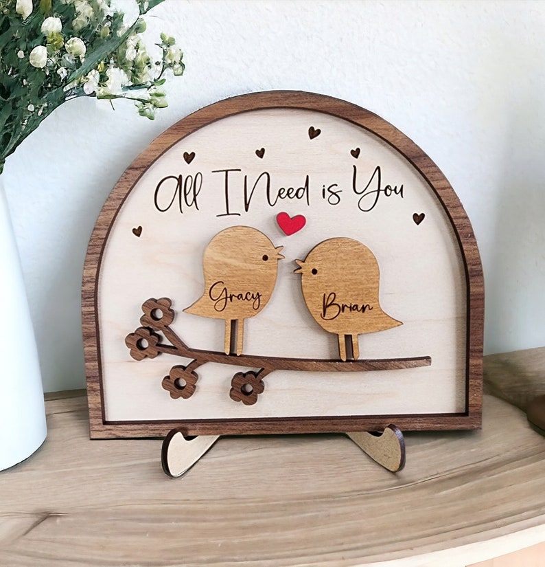 Love Birds Personalized Couple Wooden Sign, Valentines Day Gift For Her/Him, Couple Names Sign, Anniversary Couple Gift,Birthday Couple Gift