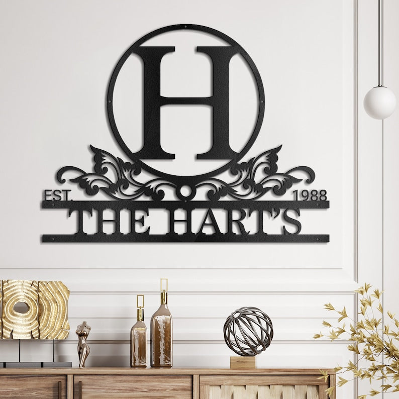 Personalized Family Name Metal Sign, Last Name Sign, Initial, Metal Monogram, Door Hanger, Housewarming Gift, Wedding Monogram, Anniversary