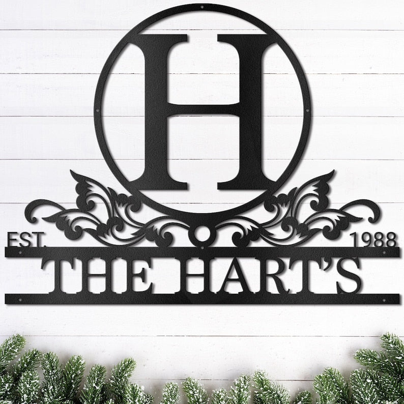 Personalized Family Name Metal Sign, Last Name Sign, Initial, Metal Monogram, Door Hanger, Housewarming Gift, Wedding Monogram, Anniversary