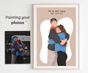 couple portrait canvas, gift for couple, faceless portrait, engagement drawing, boyfriend portrait, family portrait, custom gift, Faceless Gift