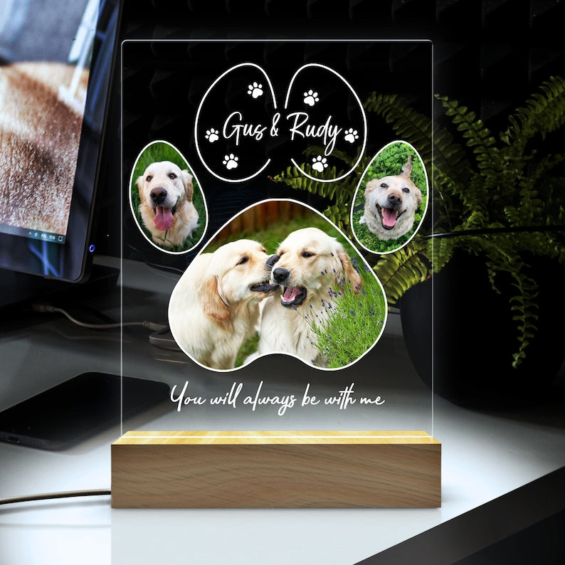 Custom Personalized Pet Photo LED Wooden Base Pet Memorial Frame, Gifts for Pets, Cat Dog Loss Gift