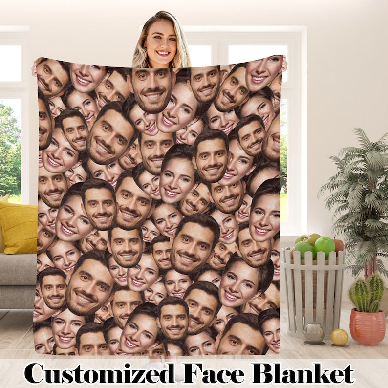Custom Multi-Faces Blanket, Personalized Picture Blanket for Men Women, Custom Photo Blanket, Funny Faces Blanket Gift, Personalized Blanket