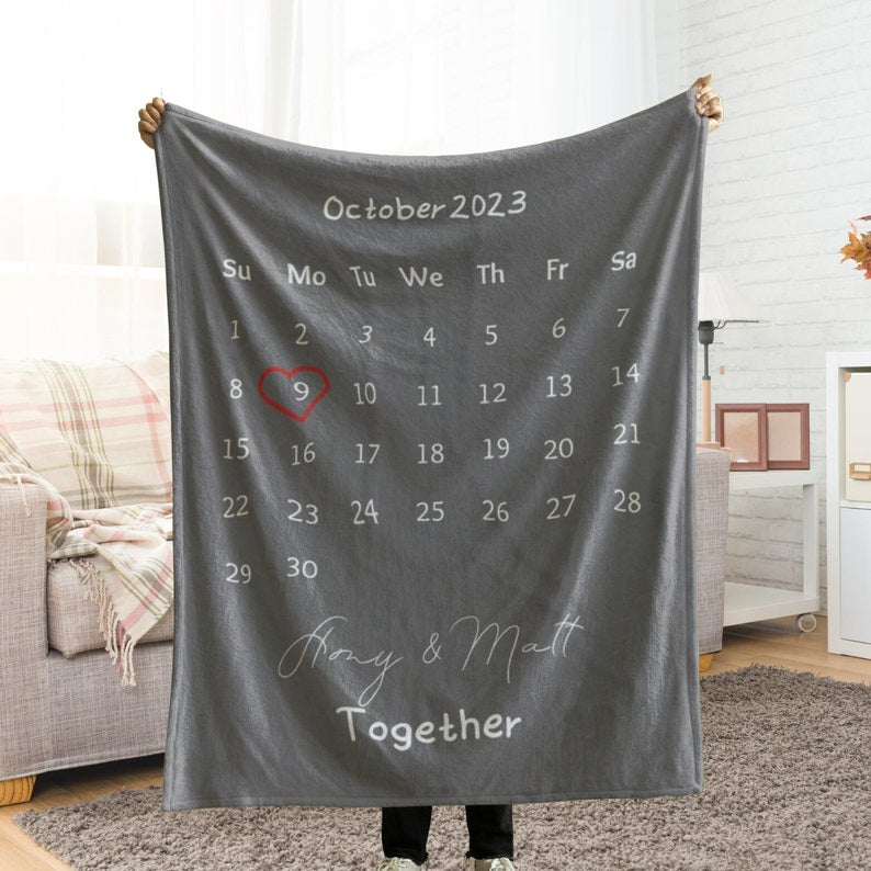 Custom Married Engaged Together Blanket, Personalized Wedding Engagement Date Throw, Couple Name Blanket Calendar Anniversary Our First Gift