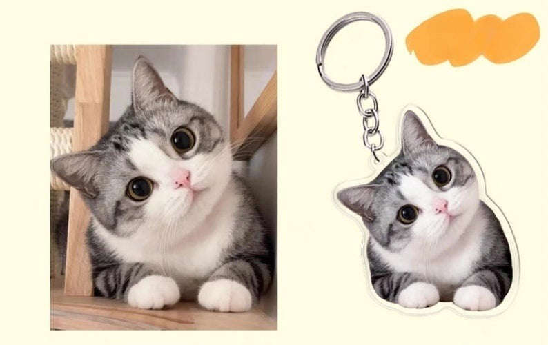 Cat Full Body Custom Acrylic Pet Photo Keychain Personalized Design Key Chain Pet Memorial Gift Watercolor Acrylic Cute Keychain