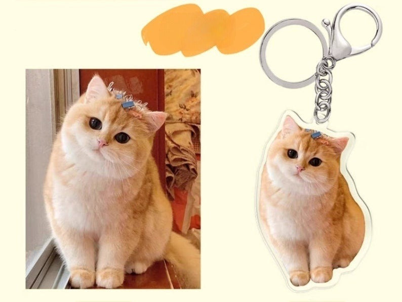 Cat Full Body Custom Acrylic Pet Photo Keychain Personalized Design Key Chain Pet Memorial Gift Watercolor Acrylic Cute Keychain