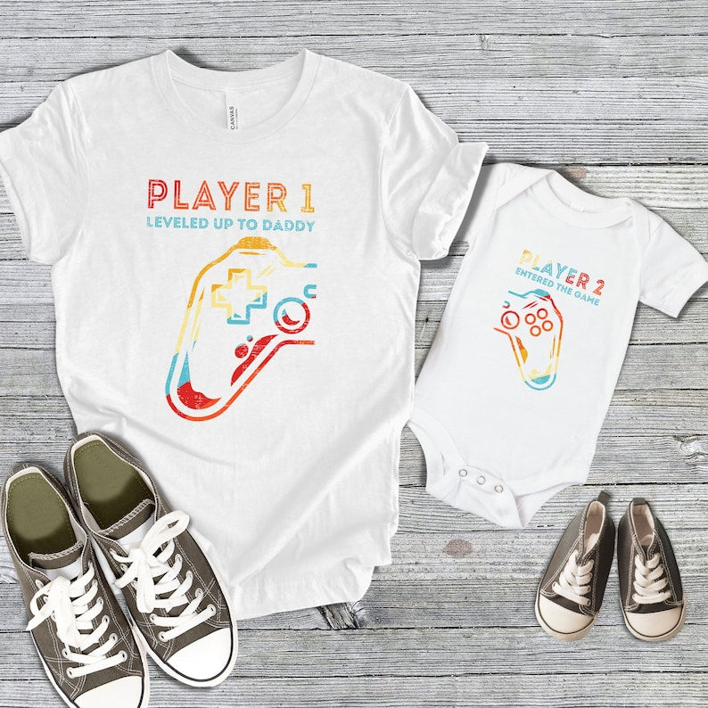 Level Up to Daddy Shirt, Matching Dad Baby Tees, Matching Father Son Shirt, Dad Daughter T-shirt, Player 2 Entered Game
