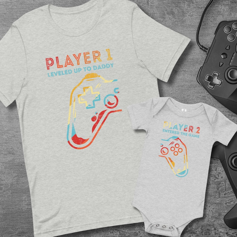 Level Up to Daddy Shirt, Matching Dad Baby Tees, Matching Father Son Shirt, Dad Daughter T-shirt, Player 2 Entered Game