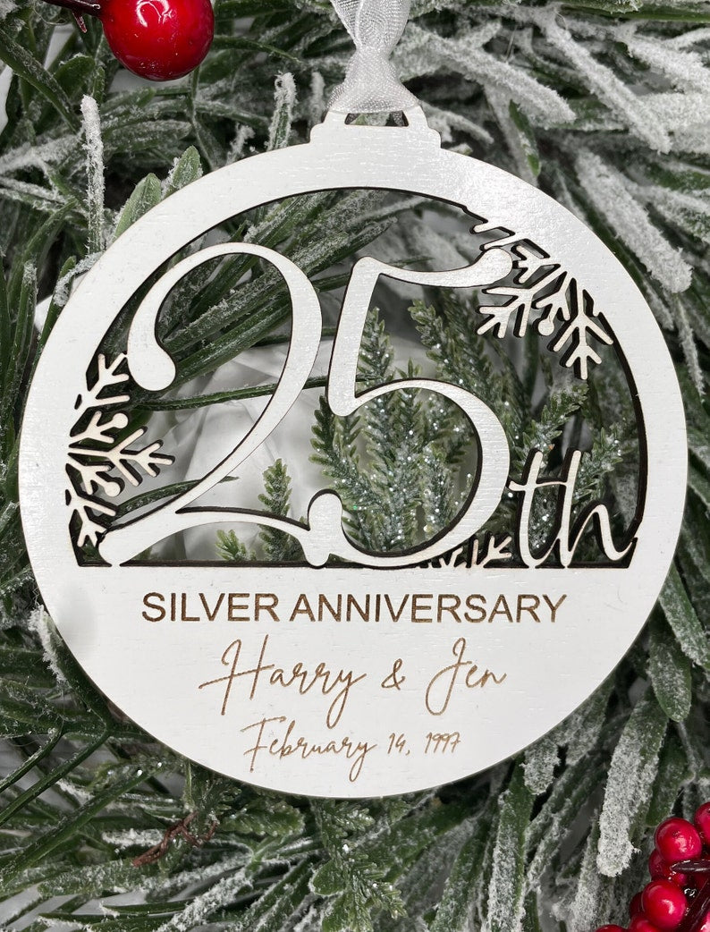 25th Anniversary Personalized Wooden Christmas Ornament, Wedding Anniversary Gift, Anniversary Party Gift, Custom 25th Anniversary