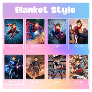 Custom Cartoon Blanket with Face, Blanket with Cartoon Name, Funny Christmas Gifts, Superhero Spider Man Blanket, Captain America Blanket