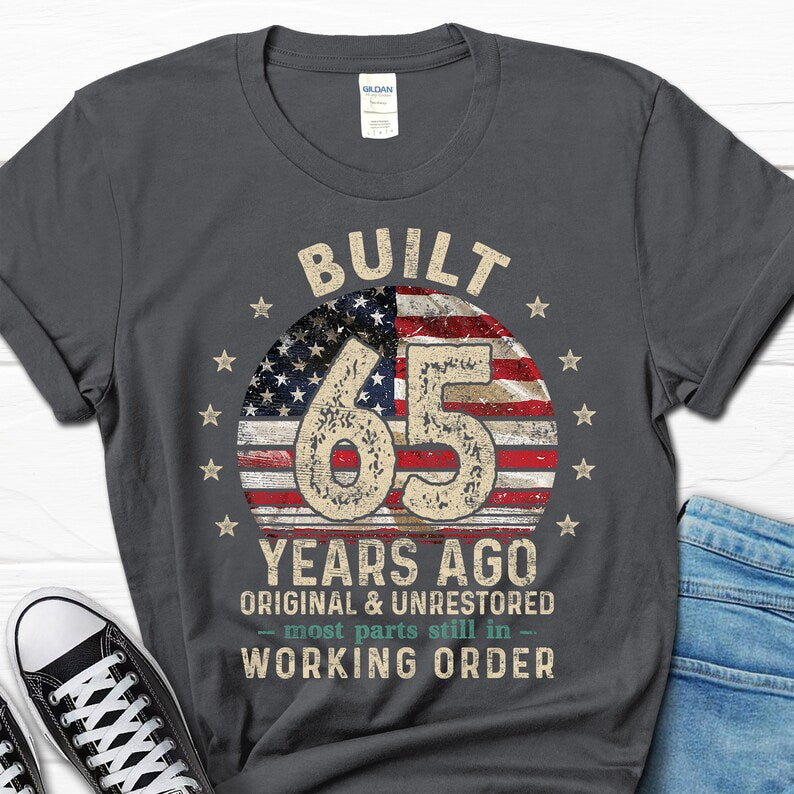 Built 65 Years Ago Shirt For Men, Vintage 1960 Men's Gift, 65th Birthday Dad T-Shirt, Husband Turning 65 Tee, Retro Classic Gifts For Him