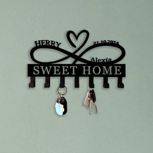 Custom Heart Key Holder, Wall Decor, Infinity Heart Key Hooks, Housewarming Gift, Personalized Infinity Metal Sign, Mothers Day Gift