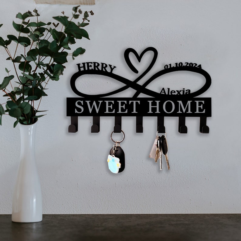 Custom Heart Key Holder, Wall Decor, Infinity Heart Key Hooks, Housewarming Gift, Personalized Infinity Metal Sign, Mothers Day Gift