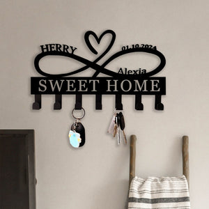 Custom Heart Key Holder, Wall Decor, Infinity Heart Key Hooks, Housewarming Gift, Personalized Infinity Metal Sign, Mothers Day Gift