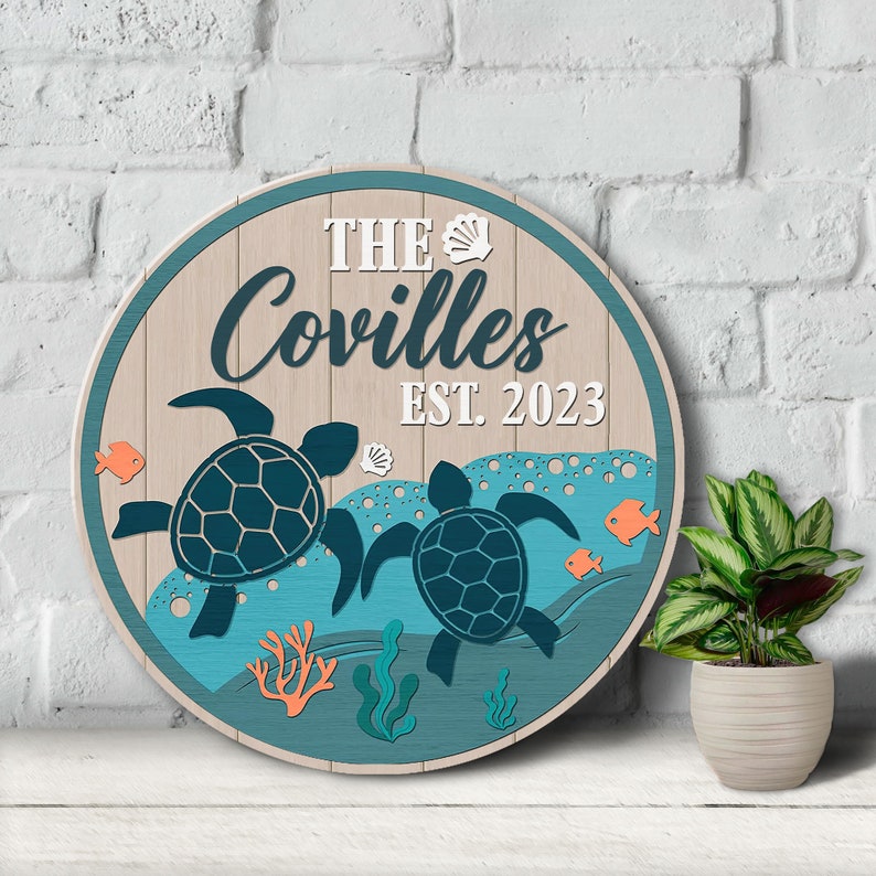 Personalized Sea Turtle Wood Sign, Sea Turtle Front Door Decor, Ocean Decor, Ocean Wooden Sign, Custom Turtle Wooden Sign