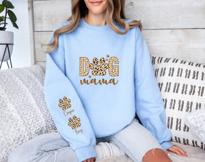 Custom Leopard Dog Mama Sweatshirt, Custom Dog Mom Sweatshirt, Dog Name on Sleeve Hoodie, Dog Mom Gift, Gift For Dog Mom, Dog Mama Crewneck