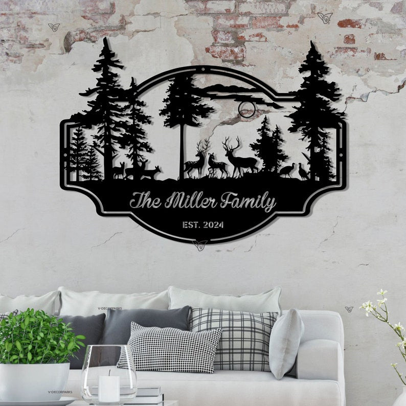 Custom Deer Forest Metal Sign, Personalized Deer Family Name Sign, Farm Sign, Outdoor Sign, Farmhouse Decor, Turkey Deer Buck Metal