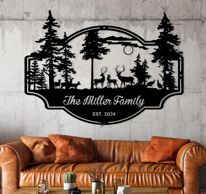Custom Deer Forest Metal Sign, Personalized Deer Family Name Sign, Farm Sign, Outdoor Sign, Farmhouse Decor, Turkey Deer Buck Metal