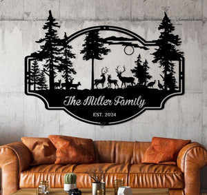 Custom Deer Forest Metal Sign, Personalized Deer Family Name Sign, Farm Sign, Outdoor Sign, Farmhouse Decor, Turkey Deer Buck Metal