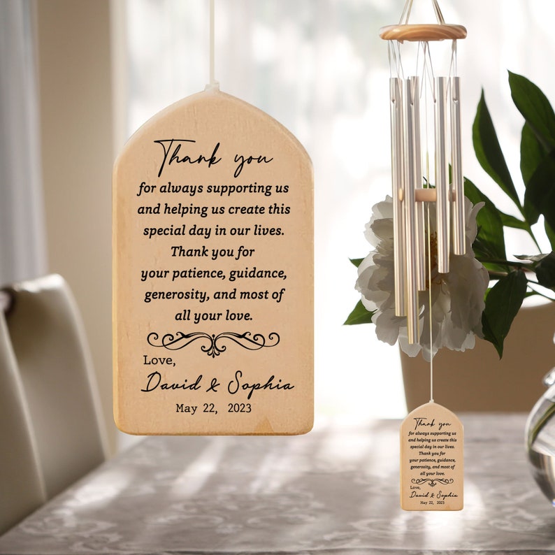 Personalized Wedding Wind Chime, Gift From Bride and Groom, Gift For Mother-in-Law, Mother's Day, Wedding Gift, Thank You For Supporting Us