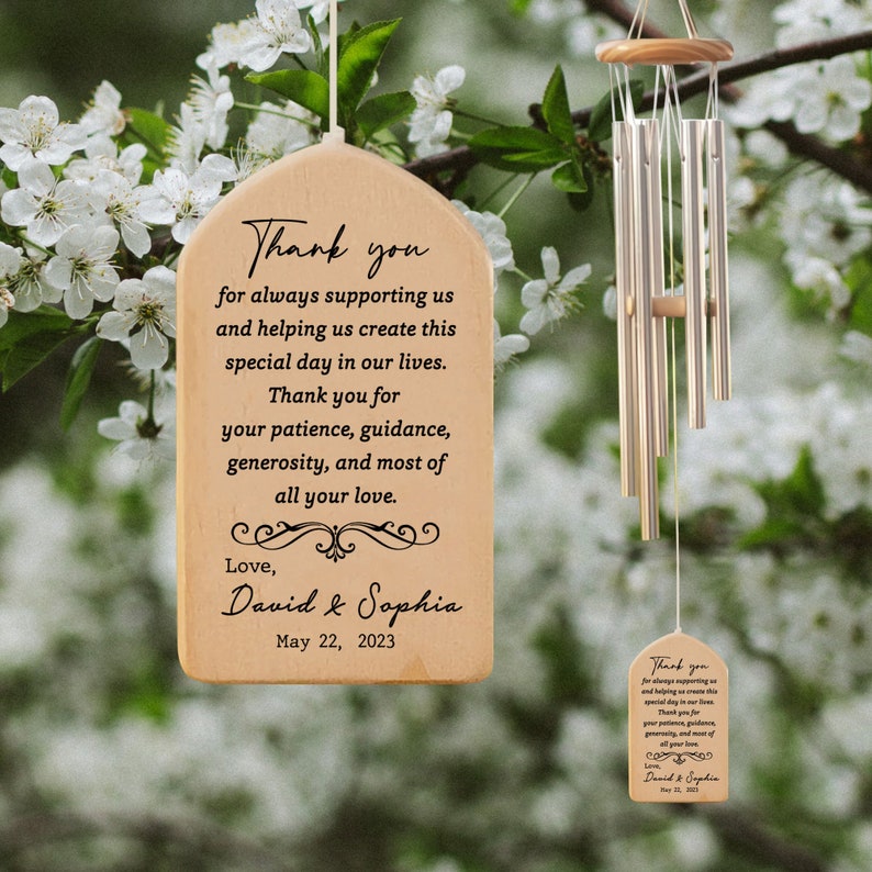 Personalized Wedding Wind Chime, Gift From Bride and Groom, Gift For Mother-in-Law, Mother's Day, Wedding Gift, Thank You For Supporting Us