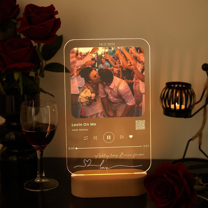 Custom acrylic music plaque, Couples Gift, unique Wedding LED plaque,acrylic plaque with photo,custom picture frames,song picture frame