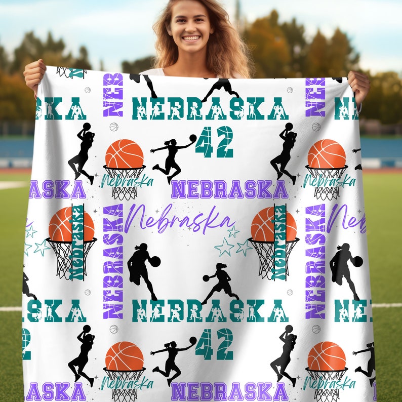 Basketball Girl Personalized Blanket, Custom Name Basketball Throw, Gift For Basketball Player, Sports Team Gift, Senior Night Gift
