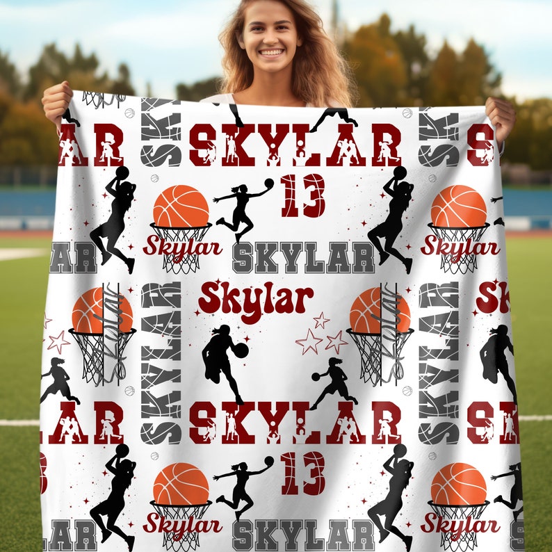 Basketball Girl Personalized Blanket, Custom Name Basketball Throw, Gift For Basketball Player, Sports Team Gift, Senior Night Gift