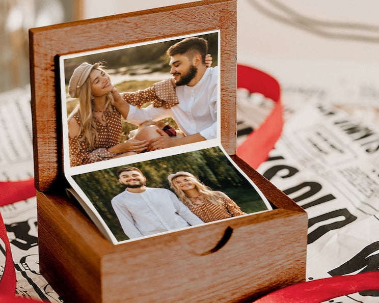 Valentines Day Gift For Him, Pull Out Photo Album, Custom Valentine Memory Collection, Wooden Photo Frame, Gift for Him, Trinket Wooden Box