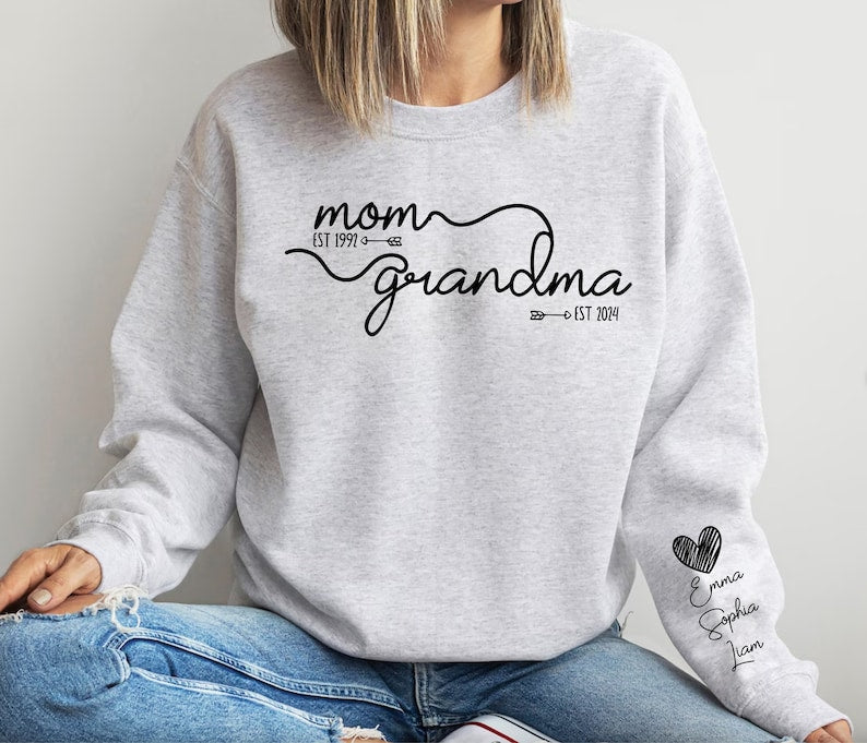 Custom Mom Grandma Est Year Shirt, Mothers Day Gift, Personalized Pregnancy Announcement, Baby Reveal To Family