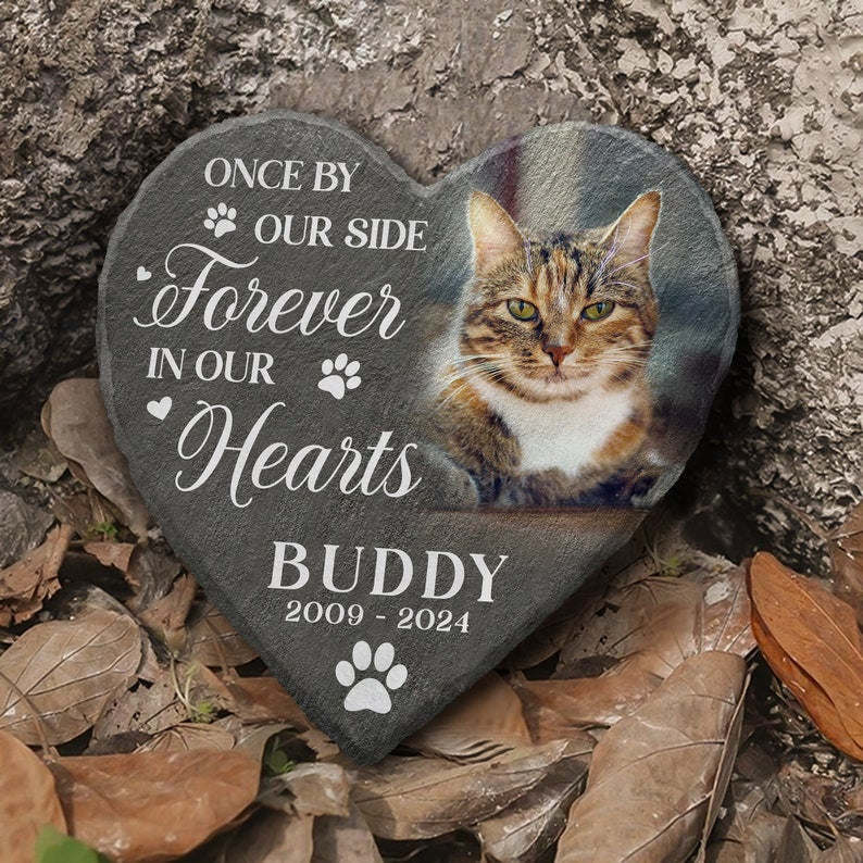 Custom Dog/Cat Memorial Stone, Pet Memorial Stone Plaque, Custom Pet Keepsake, Mark pet's grave, Once By Our Side Forever In Our Hearts