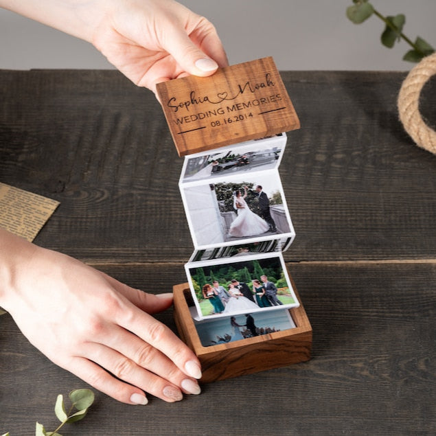 Personalized Anniversary Gift for him, Pull up photo personalized wooden box, Gift for Her, Wedding gift, Valentines Day gift