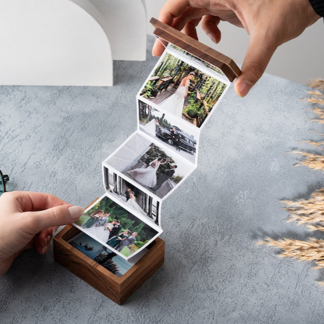 Personalized Anniversary Gift for him, Pull up photo personalized wooden box, Gift for Her, Wedding gift, Valentines Day gift