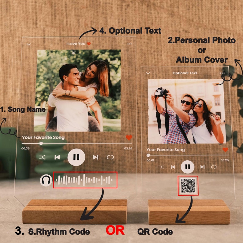 Personalized Photo Night Light Plaque, Music Love Gift, Christmas Gift, Custom Frame, Bedroom Decor, Custom Led Night Light, Gift for her