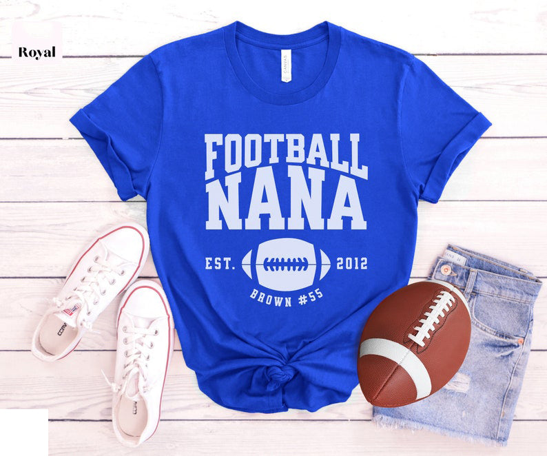 Personalized Football Nana Shirt, Custom Nana Game Day Shirt, Customized Nana Football Shirt, Football Season Name and Number Nana Gift