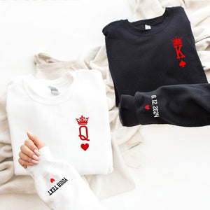 Couple Sweatshirt, King Queen sweatshirt, Valentine day Couple Sweatshirt & sleeve design, Anniversary gift, Valentine shirt, Valentine gift