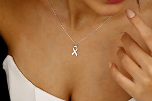 Sterling Silver Breast Cancer Ribbon Necklace: Awareness Jewelry