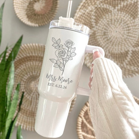 Custom Unique Gift for Bride - Mrs Engagement Gift, Engaged 40 oz Tumbler, Bridal Shower Gift, Personalized Wedding Gift for Bride to Be
