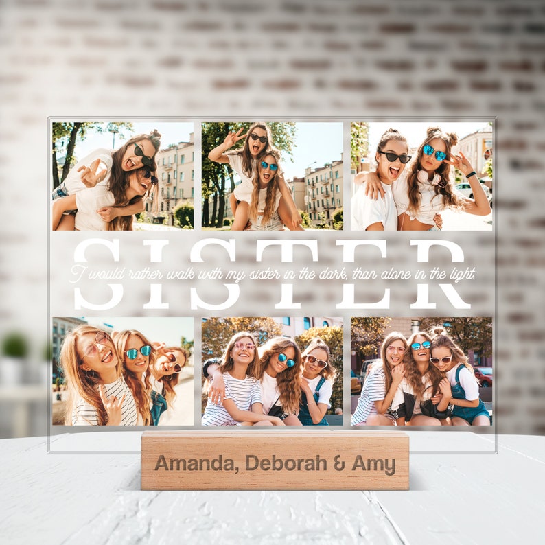 Custom Sister Photo Plaque, Personalized Picture Stand, Acrylic Night Light Stand, Gift for Her, Sisterhood Gift, Sorority Photo Display