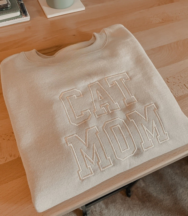 Cat Mom Embroidered Sweatshirt, Custom Embroidered Cat Mom Shirt