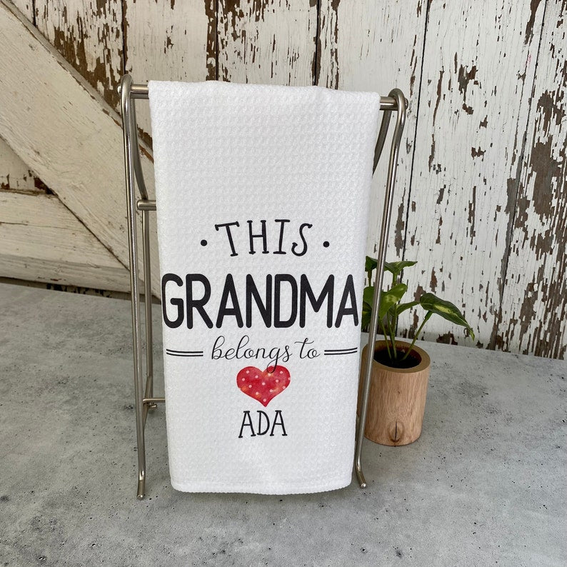 Personalized Grandma Microfiber Waffle Kitchen Towel: Custom Names Gift