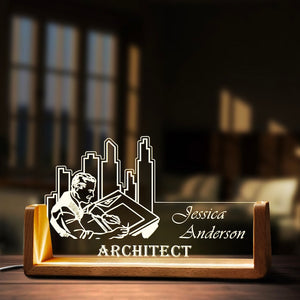 Custom Architect Desk Name Plate Personalized Architecture LED Light Wooden Base Acrylic Office Accessories Wood Name Sign Decor Boss Gift