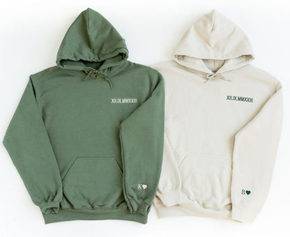 Custom Embroidered Roman Numeral Hoodie - Couples Gift - Personalized Gift Date Hoodie Initial on Sleeve - Engagements, 1st Anniversary gift il_794xN.5753654912_92id.jpg